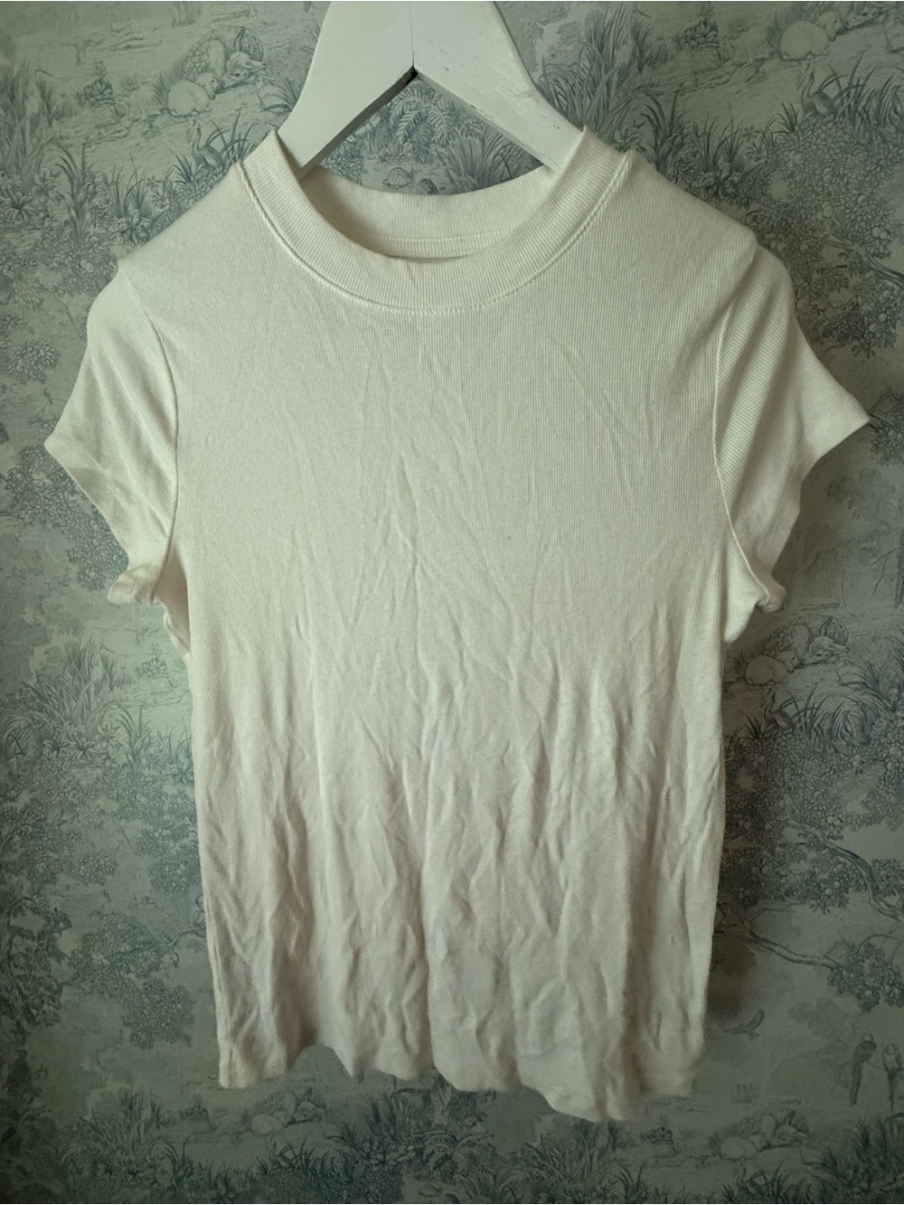 a new day Cream Short Sleeve Fitted Ribbed Crewneck Tee - L